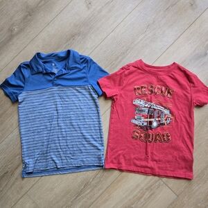 Set of 2 Target Little Boy Small Red Firetruck & Blue collar polo short sleeve